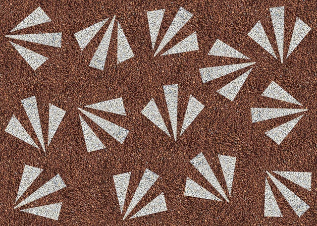 White geometric fan shapes arranged on a textured brown background.