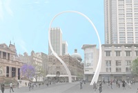 Artist impression of an elegant cloud-shaped arch that soars above George Street outside Sydney