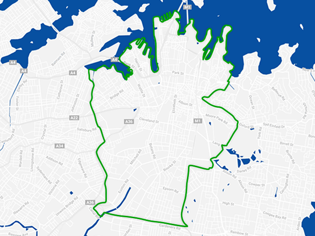 Map shows boundaries of City of Sydney local area. 
