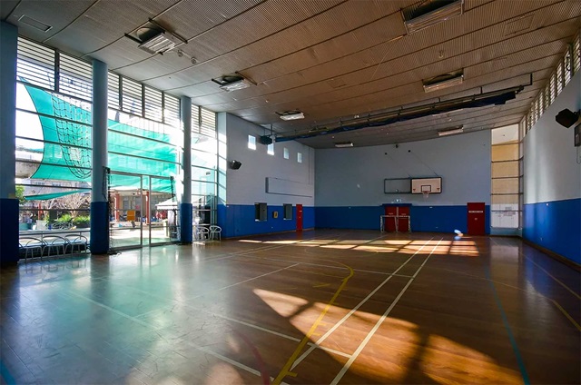 Indoor sports court with wooden floor