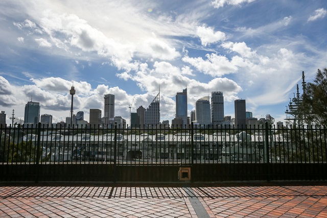 The city skyline can be seen in the background