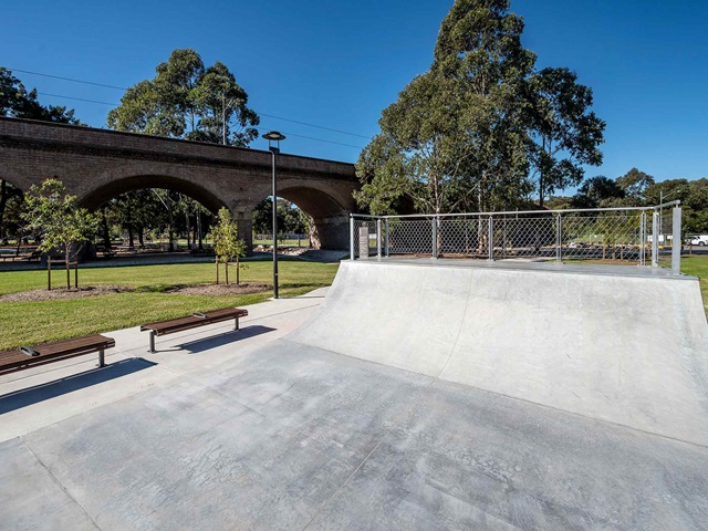 Concrete ramp at outdoor skate park