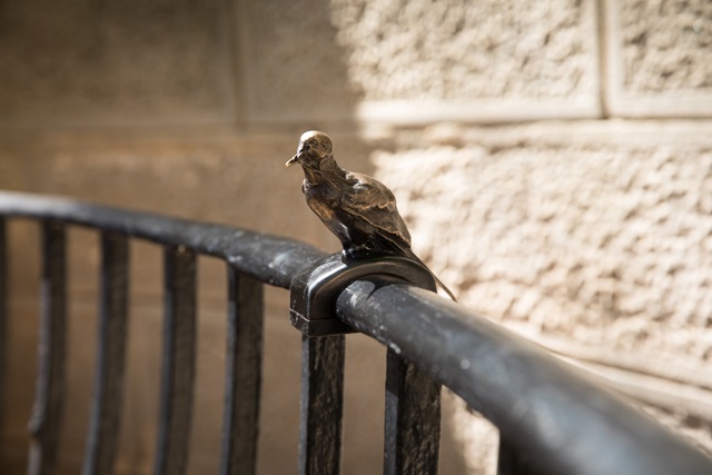 Handmade bronze bird sculpture designed by Tracey Emin in Macquarie Place Park.