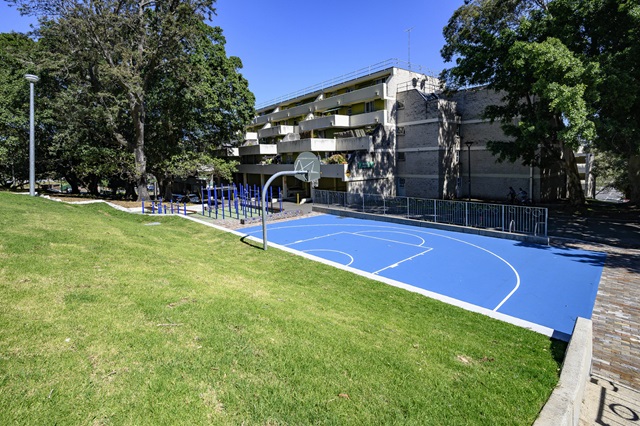 A basketball court in Waterloo Park.
