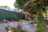 accessible entry, paved area, seating and play equipment. 