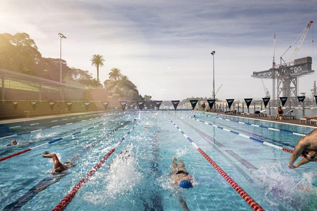 People lap swimming at Andrew (Boy) Charlton Pool.