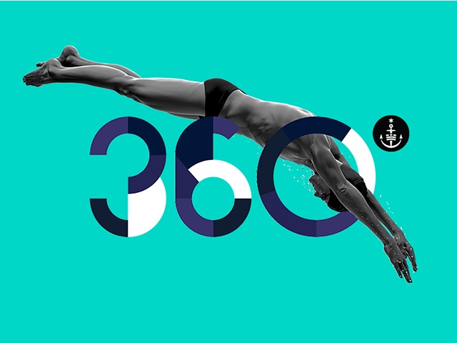 360 logo showing a male swimmer diving through the number 0.