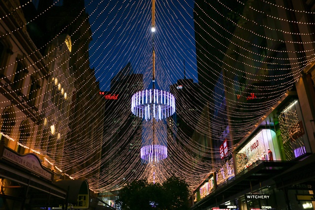 Christmas lights in Pitt Street Mall Sydney