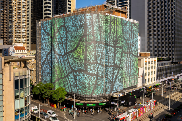 Facade of a multi-story building in the city.