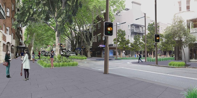Artist's impression of people on a sidewalk