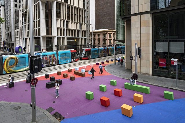 The George Street Pride flag project is part of the NSW Government’s Streets as Shared Spaces program.