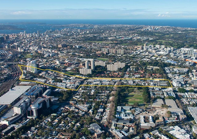 An aerial view of Botany Road that shows the limits of the corridor.