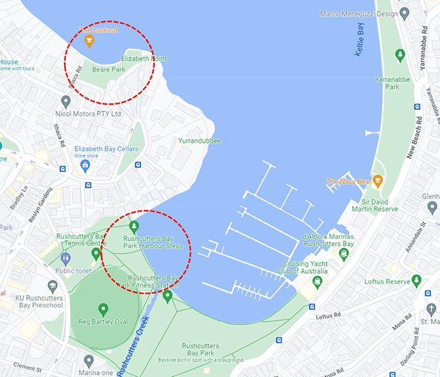 Map of Rushcutters bay including Beare Park