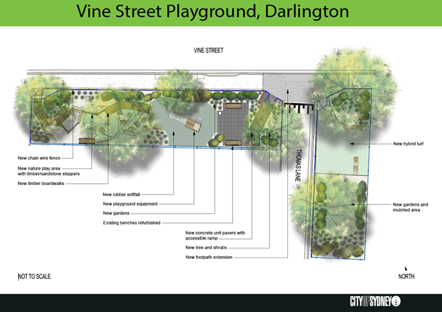 Plan of the playground showing location of new features.