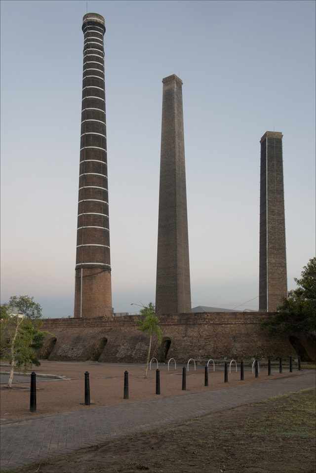 Looking north towards brick kiln chimneys