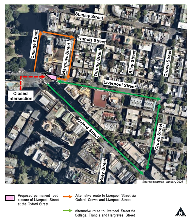 Map of Proposed permanent road closure of Liverpool Street at the Oxford Street