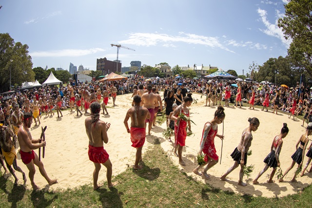 Dancers performing during the Yabun Festival in Victoria Park