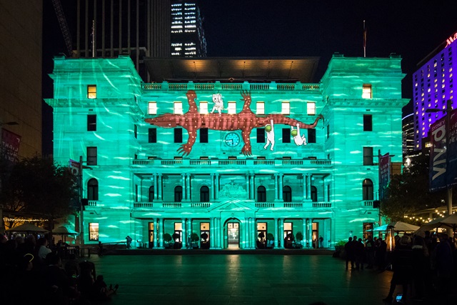 Customs House illuminated during Vivid Festival.