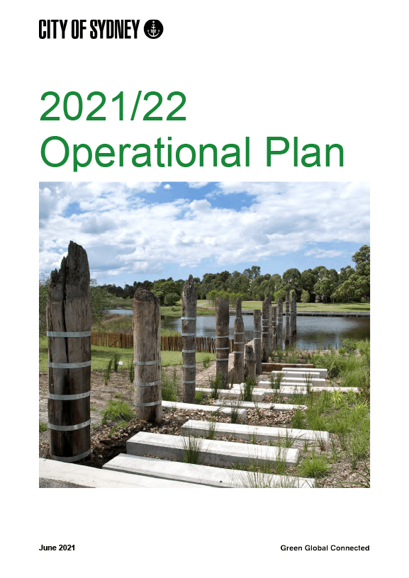 Document cover with City of Sydney logo and a photograph of a park with wetland, native grasses and lake.