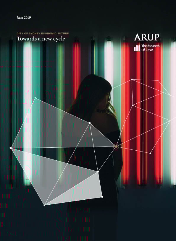Book cover for the report showing a silhouette and geometric shapes.