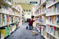 Woman stacking shelves in a library