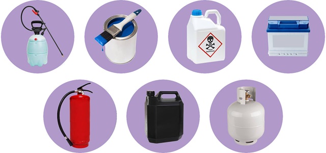Examples of toxic household chemicals that need to be disposed safely.