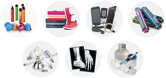 Examples of what items can be dropped off. Coffee pods, clothing, small electronic items like mobile phones, printer cartridges, light bulbs and tubes, x-rays, household gas bottles, polystyrene and paint.