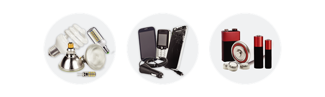 Recycle batteries mobile phones light bulbs
