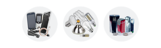Different models of old and broken mobile phones with a charger cord and cables. Household lightbulbs. Taped household batteries.