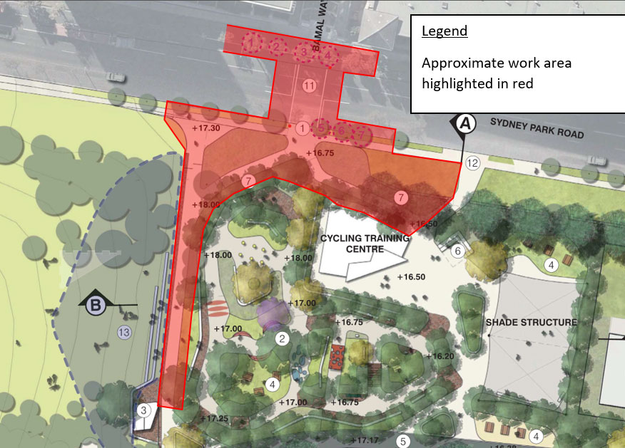 Plan of works for new pedestrian crossing at Sydney Park.