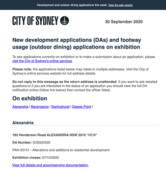 Development applications newsletter example