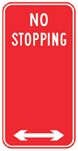 A parking sign indicating that this area is a no stopping zone.